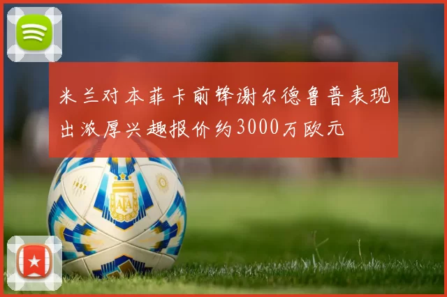 米兰对本菲卡前锋谢尔德鲁普表现出浓厚兴趣报价约3000万欧元